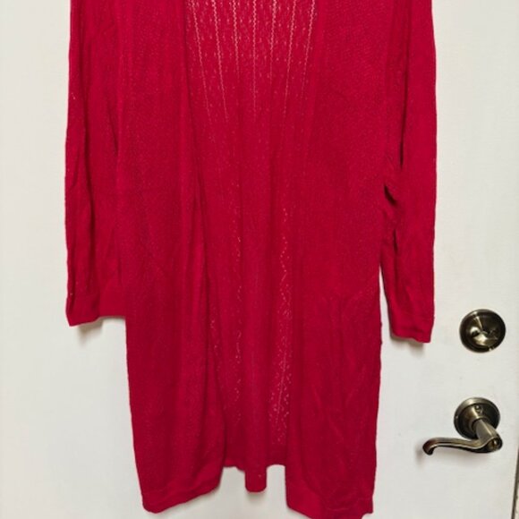 CROFT & BARROW WOMAN TRUE RED LONG OPEN LIGHTWEIGHT CARDIGAN. SZ. 1X - Picture 2 of 3